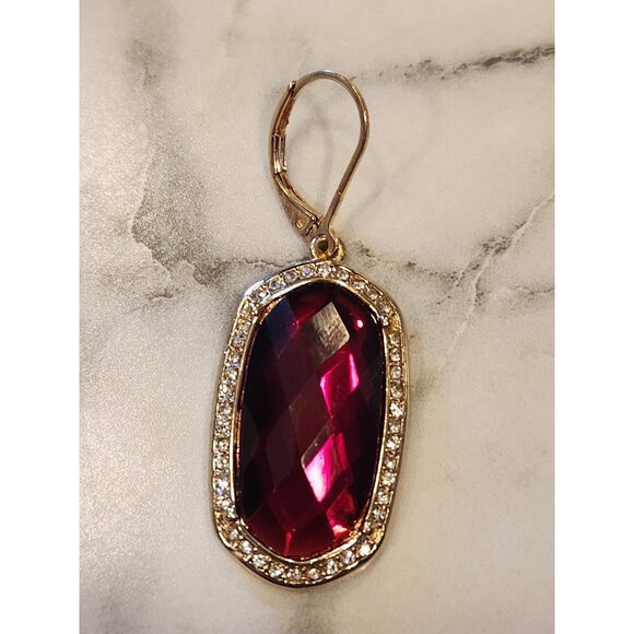 Dana Buchman Gold-Tone Red Gemstone Drop Earrings With Crystal Accents - Picture 4 of 5
